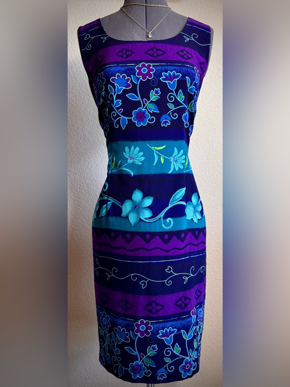 Vintage Shift Dress Floral Purple Blue 90’s Sag Harbor 8 6